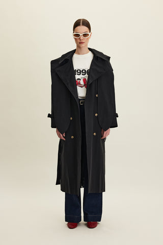 Tokyo Hooded Trench Coat Black