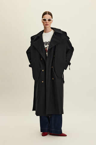 Tokyo Hooded Trench Coat Black