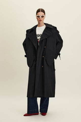 Tokyo Hooded Trench Coat Black