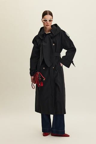 Tokyo Hooded Trench Coat Black