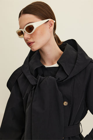 Tokyo Hooded Trench Coat Black