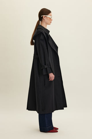 Tokyo Hooded Trench Coat Black