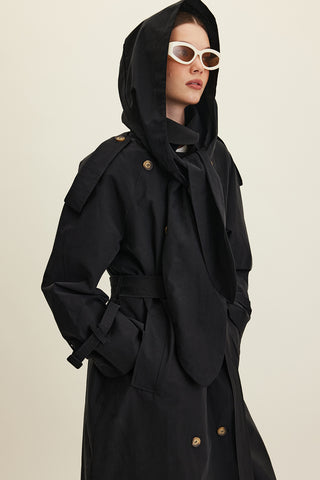 Tokyo Hooded Trench Coat Black