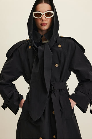 Tokyo Hooded Trench Coat Black