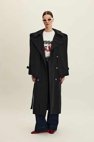 Tokyo Hooded Trench Coat Black