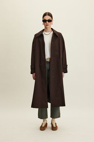 Oversized Belted Gabardine Trench Dark Brown