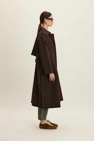 Oversized Belted Gabardine Trench Dark Brown