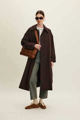 Oversized Belted Gabardine Trench Dark Brown