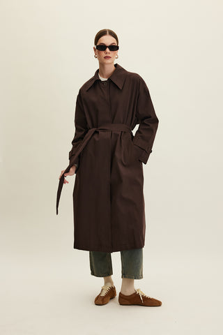 Oversized Belted Gabardine Trench Dark Brown