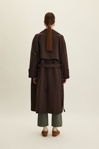 Oversized Belted Gabardine Trench Dark Brown