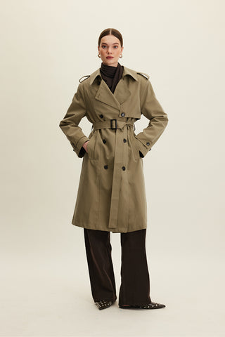 Anika Belted Trench Coat Khaki