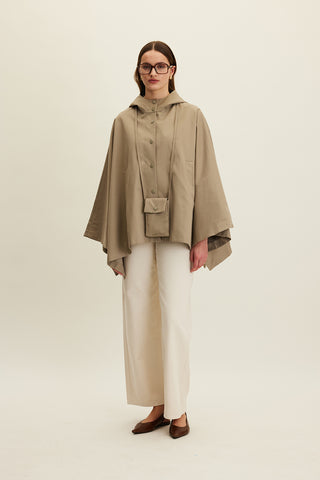 Cape Trench Coat With Bag Detail Sage