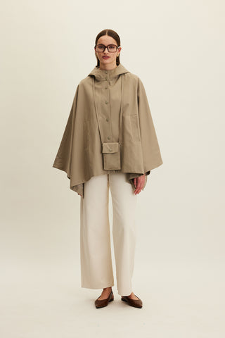 Cape Trench Coat With Bag Detail Sage