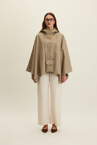 Cape Trench Coat With Bag Detail Sage