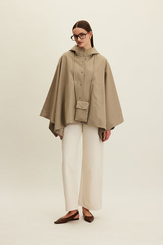 Cape Trench Coat With Bag Detail Sage