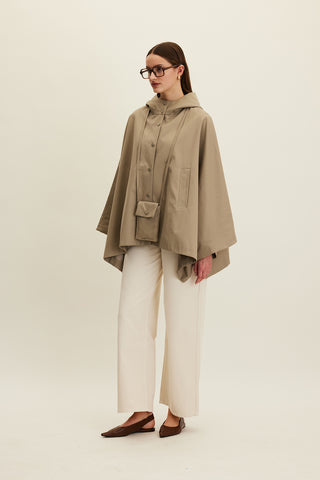 Cape Trench Coat With Bag Detail Sage