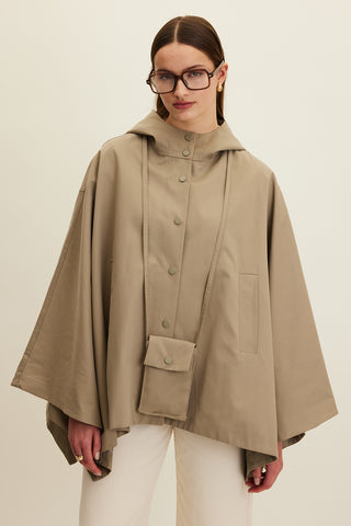 Cape Trench Coat With Bag Detail Sage