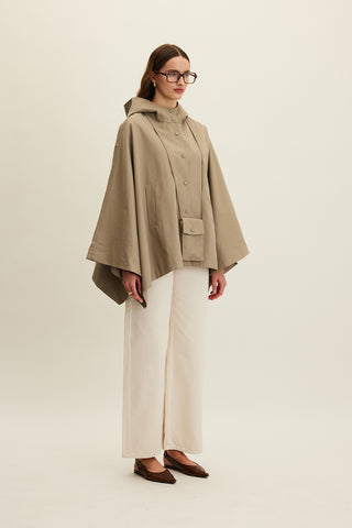 Cape Trench Coat With Bag Detail Sage