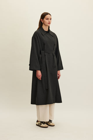 Nicola Double Breasted Trench Coat Anthracite