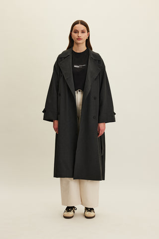 Nicola Double Breasted Trench Coat Anthracite