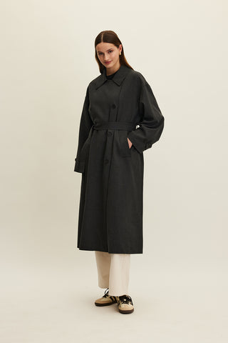 Nicola Double Breasted Trench Coat Anthracite