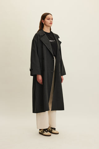 Nicola Double Breasted Trench Coat Anthracite