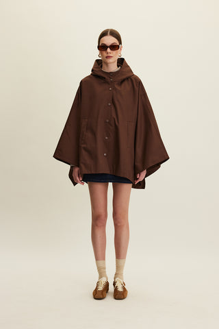 Cape Trench Coat With Bag Detail Brown