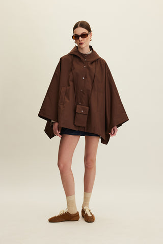 Cape Trench Coat With Bag Detail Brown