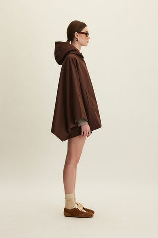 Cape Trench Coat With Bag Detail Brown