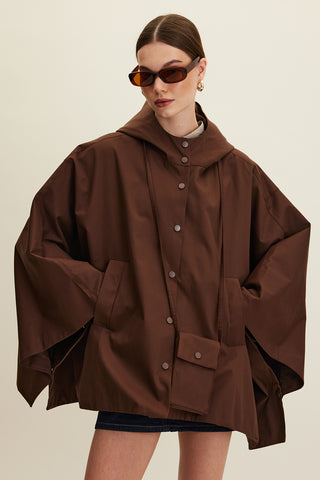 Cape Trench Coat With Bag Detail Brown