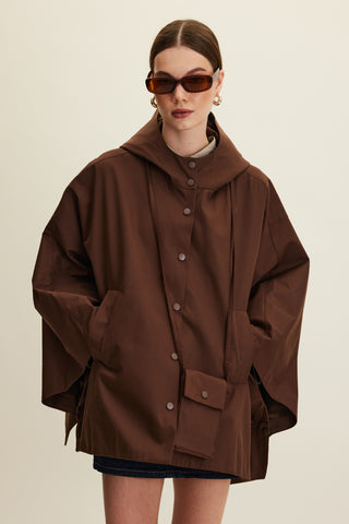 Cape Trench Coat With Bag Detail Brown