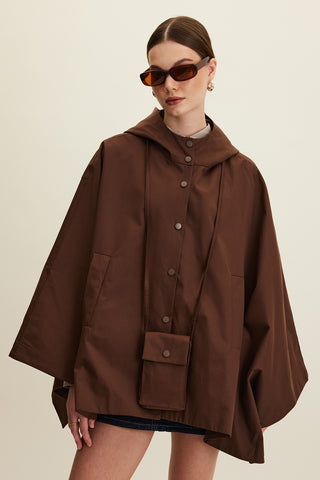 Cape Trench Coat With Bag Detail Brown