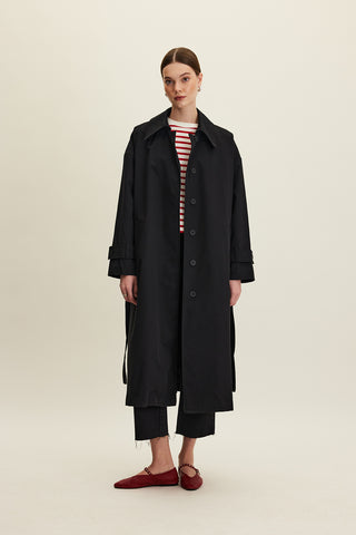 Oversized Belted Gabardine Trench Black