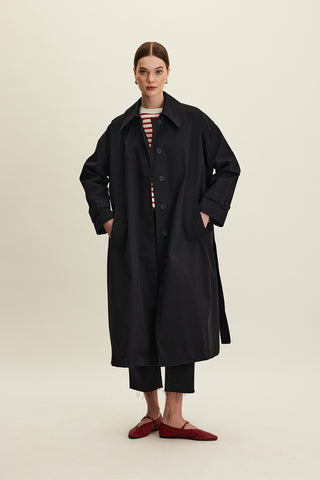 Oversized Belted Gabardine Trench Black