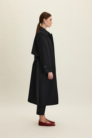 Oversized Belted Gabardine Trench Black