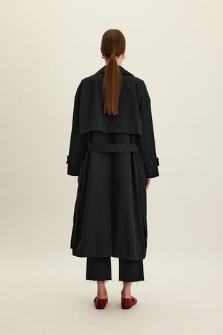 Oversized Belted Gabardine Trench Black