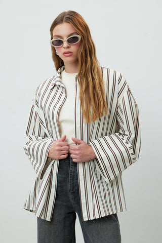 Striped Cotton Shirt Beige