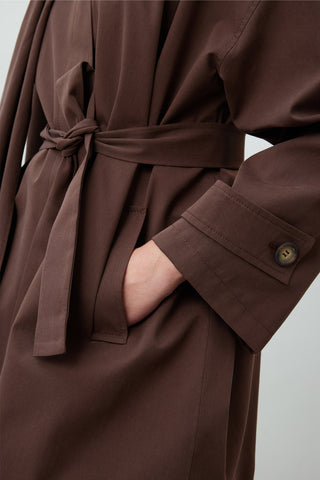 Stockholm Scarf Detailed Oversize Trench Coat Brown