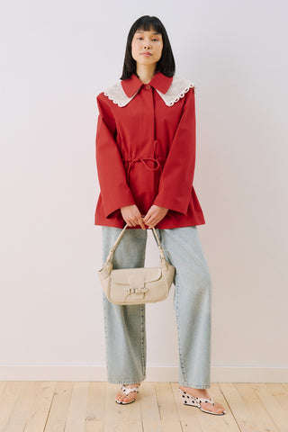 Belted Wide Collar Jacket Red