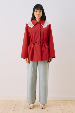 Belted Wide Collar Jacket Red