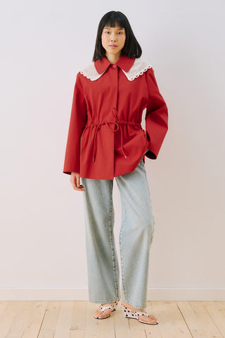 Belted Wide Collar Jacket Red