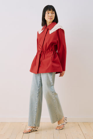 Belted Wide Collar Jacket Red