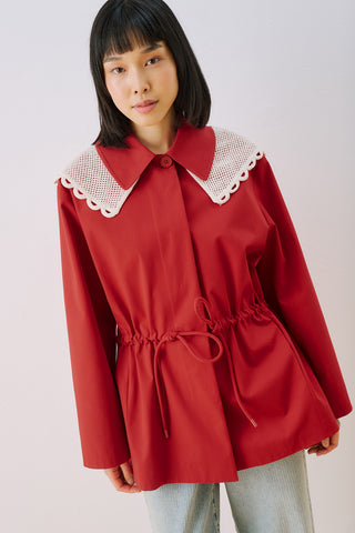 Belted Wide Collar Jacket Red
