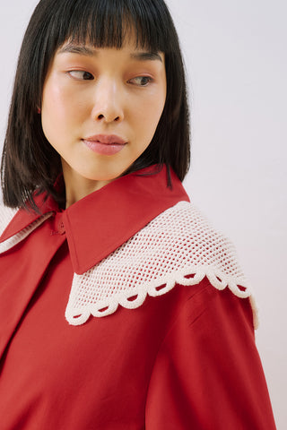 Belted Wide Collar Jacket Red
