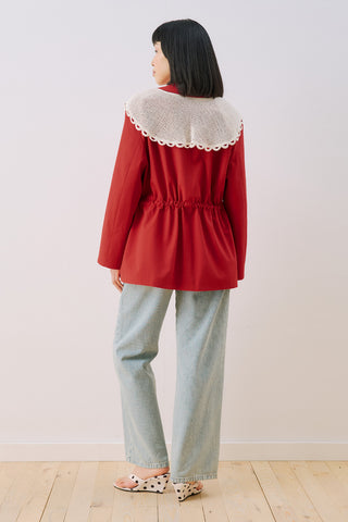 Belted Wide Collar Jacket Red