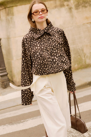 High-Neck Detail Shirt Bambi Brown