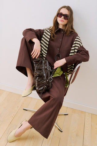 Elastic Waist Barrel Trousers Brown