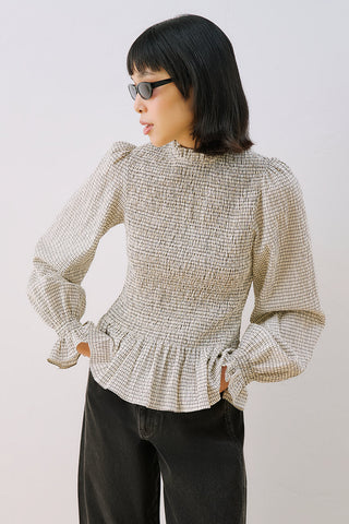 Shirred Long Sleeve Blouse Ecru