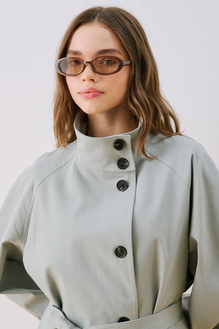 Henna High Neck Trench Coat Blue