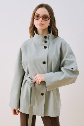 Henna High Neck Trench Coat Blue